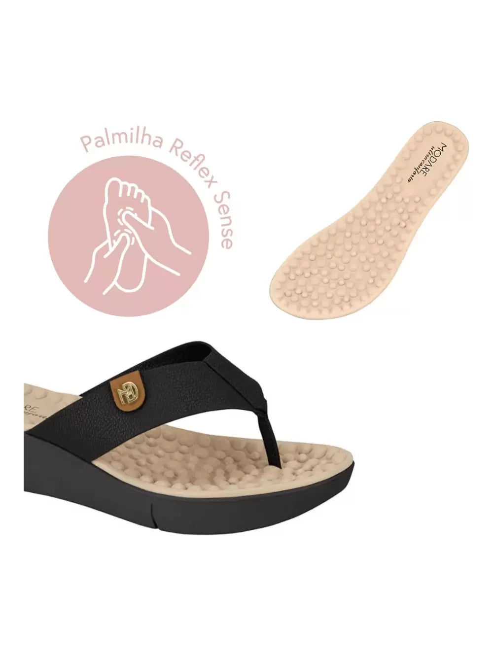 Modare Tamanco Chinelo Ortopédico Feminino Modare Confort Massageador Preto - Imagem 3